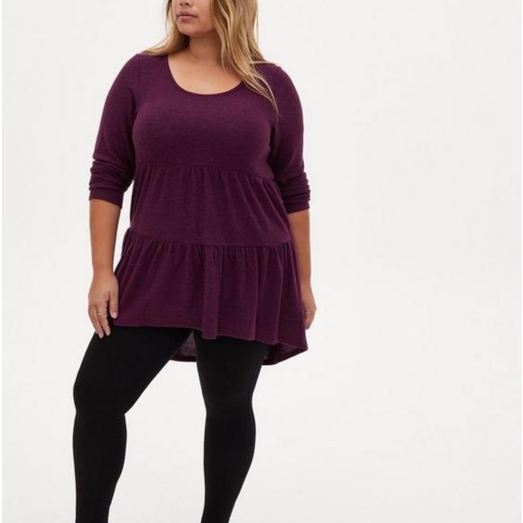 Torrid Super Soft Plush Scoop Neck Tiered Babydoll Top in Potent Purple Size‎ 1X - Picture 1 of 7